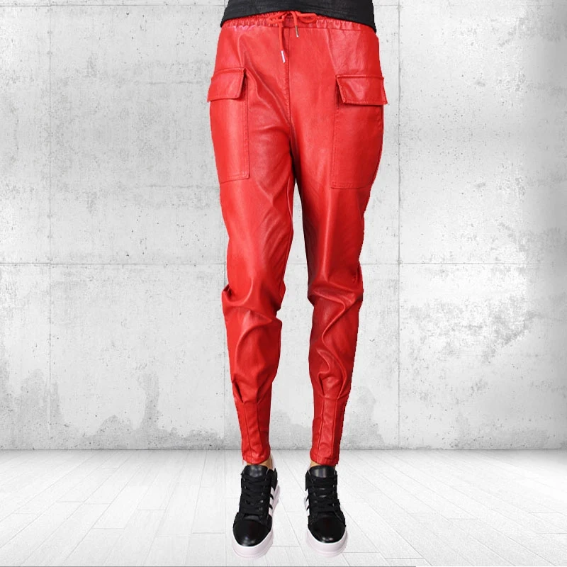 

Autumn and winter fashion women's new high waist PU leather pants harem pants casual fashion loose waist feet collapse pants