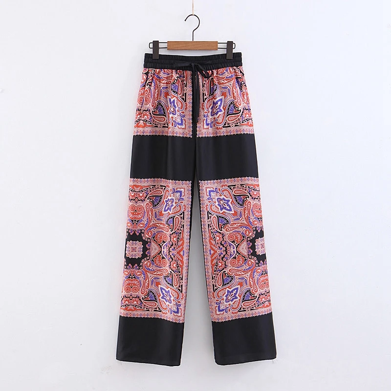 pants Модные летние комплекты из блузки и штанов; свободные топы с короткими рукавами и цветочным принтом; прямые брюки с высокой талией; повседневные комплекты; XZ1932 - Цвет: pants