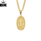 Овальный Кулон Леди Девы Марии из нержавеющей стали, 3 мм, 24 дюйма, кубинская цепочка золотого цвета