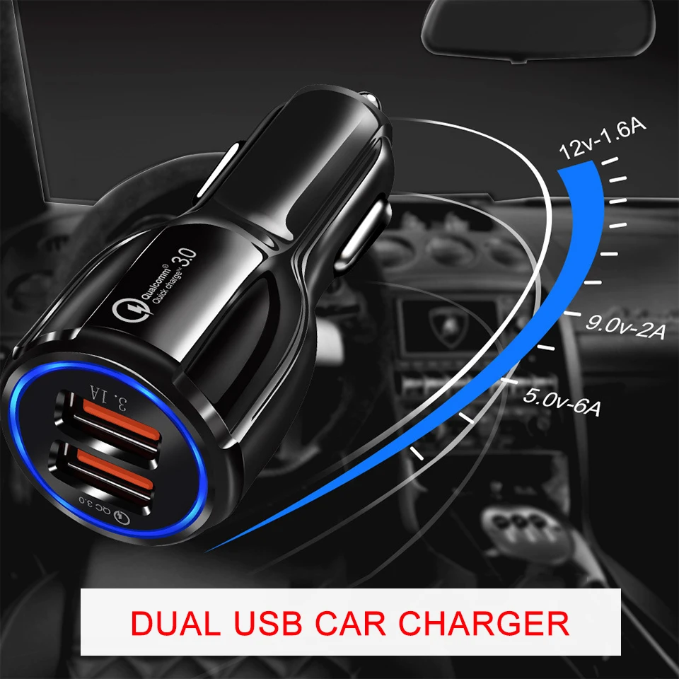 Quick Charge QC 3,0 USB Автомобильное Зарядное устройство для мобильного телефона быстро PD автомобиль зарядки Зарядное устройство s Dual USB 3.1A 5/9/12 V для Универсальный телефон