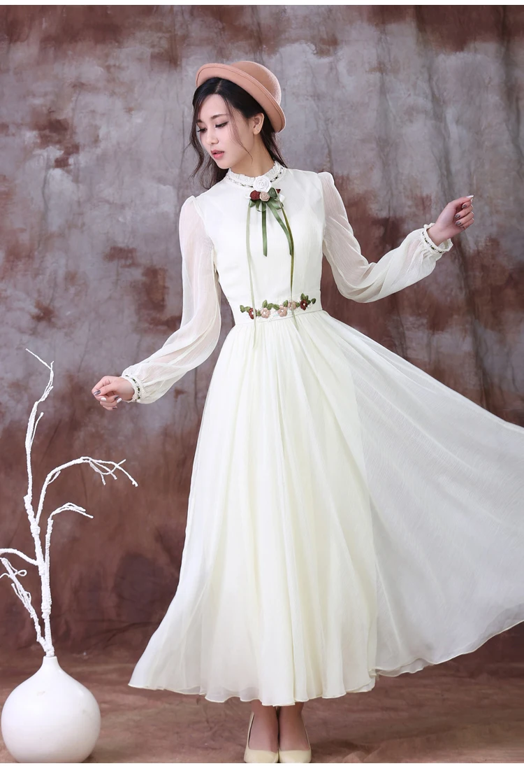 Новинка весны, Корейская версия e, broidery, женское ретро платье с длинным рукавом, очень хорошее качество, длинное платье wj1657, Прямая поставка
