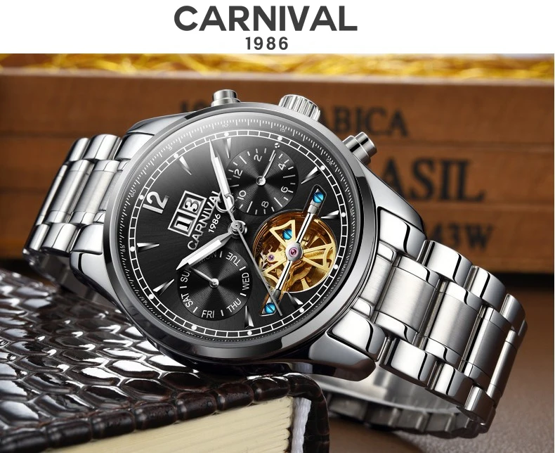 Автоматические самоходные мужские часы люксовый бренд Tourbillon механические часы Повседневная одежда Водонепроницаемые спортивные швейцарские часы