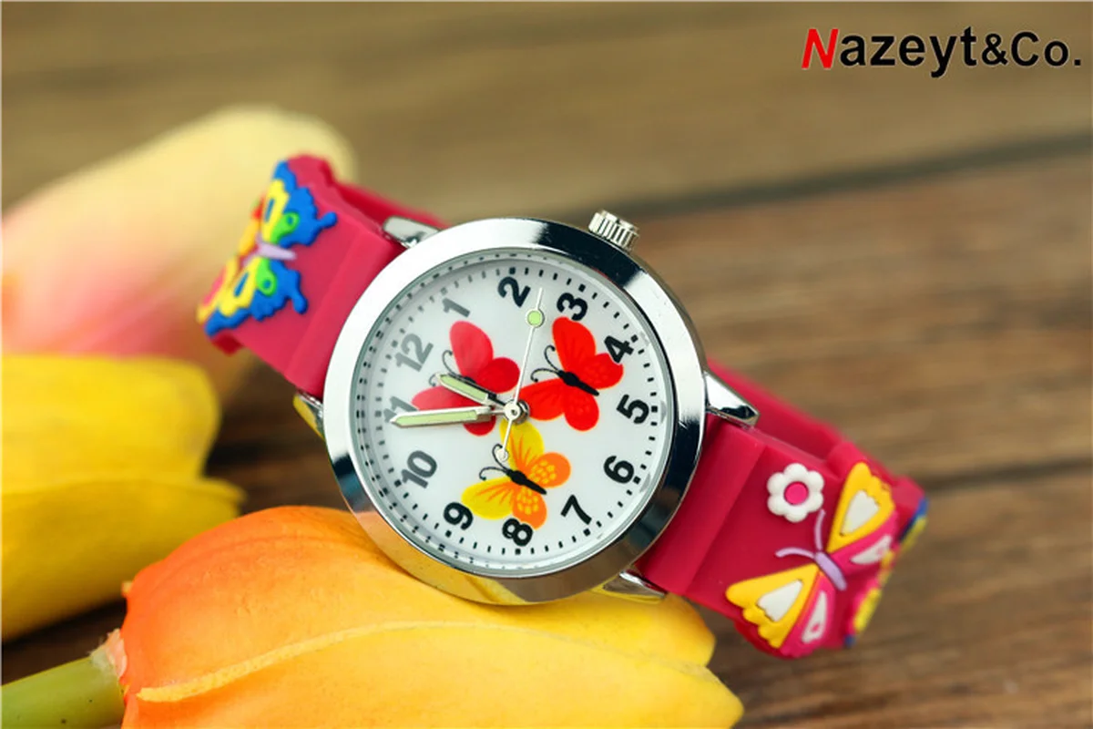 Часы Детские кварцевые с 3d-изображением красных и желтых бабочек | Наручные часы