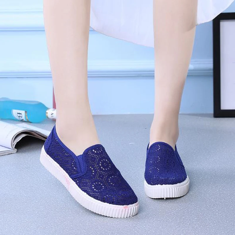 Summer new women's shoes hollow breathable casual flat fashion simple pure color web rubber sneakers | Обувь