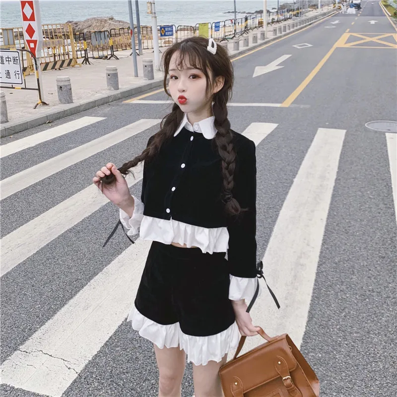 Женский комплект из двух предметов Топ с длинным рукавом и воротником Питер Пэн