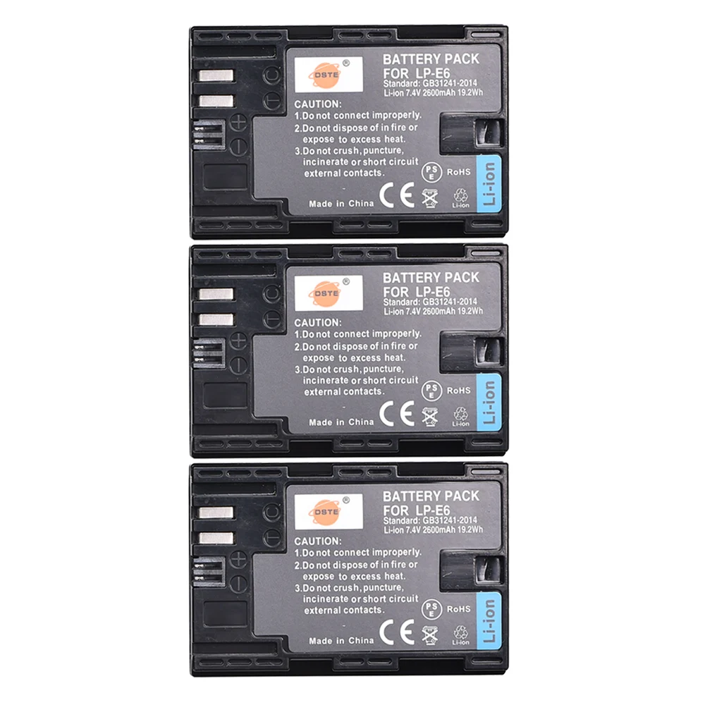 Аккумулятор DSTE 3x LP E6 для Canon EOS 6D 7D 5DS 5DSR 5D Mark II III IV 60D 60Da 70D 80D 90D|battery for canon|camera batterylp-e6 lp