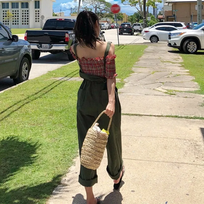 CHICEVER Sexy Spaghetti Strap Womens Jumpsuit Sleeveless Backless 2020 Summer Ruffles Ladies Casual Wide Legs Jumpsuits Fashion | Женская