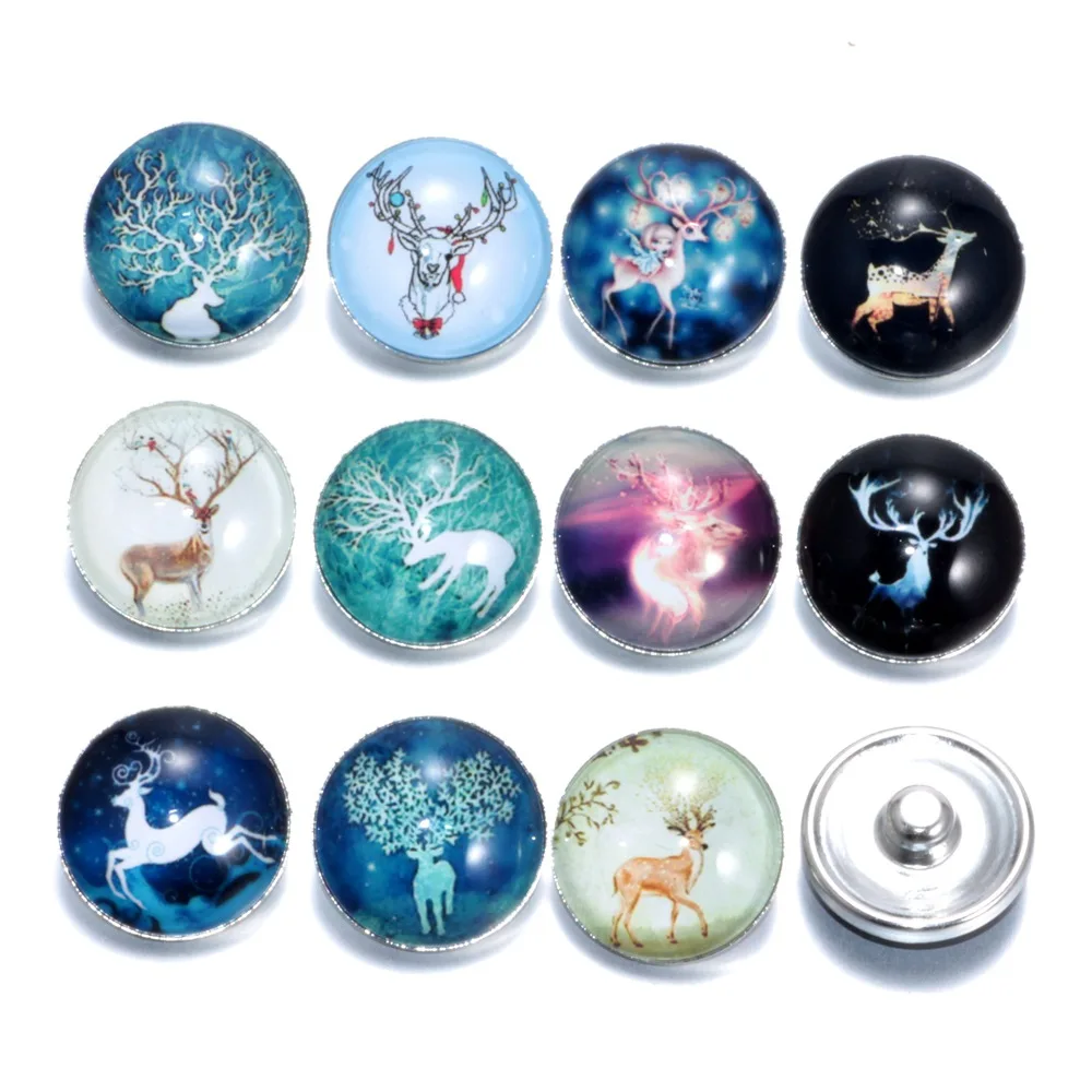 12 шт./лот Подвески в виде рождественского оленя 18 мм Стеклянная застежка-кнопка