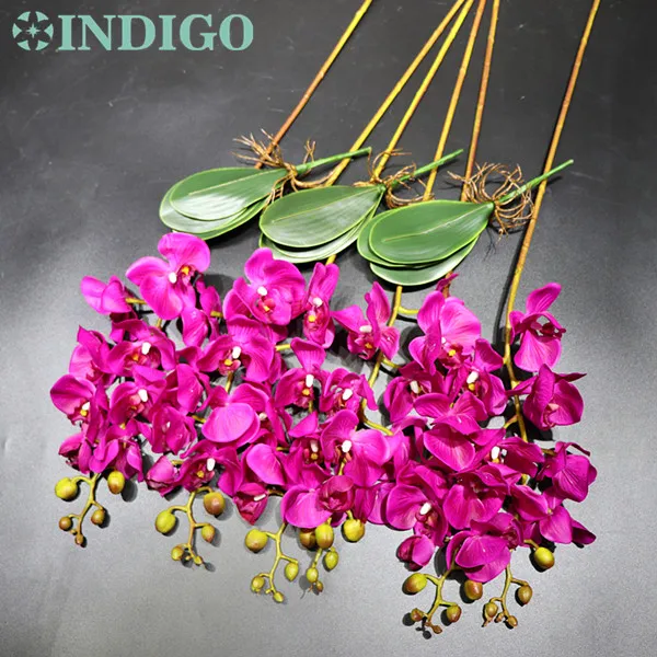 6 orchids 3 leaves Фиолетовый цветок орхидеи Аранжировка(6 шт. Орхидея+ 3 шт. Лист) реальный сенсорный цветок стол декоративный цветок Свадебная вечеринка - Цвет: 6 orchids 3 leaves