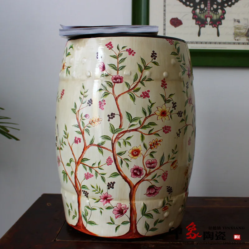 

Chinese Flower and Bird Design Ceramic Stool Seat Furniture For Indoor