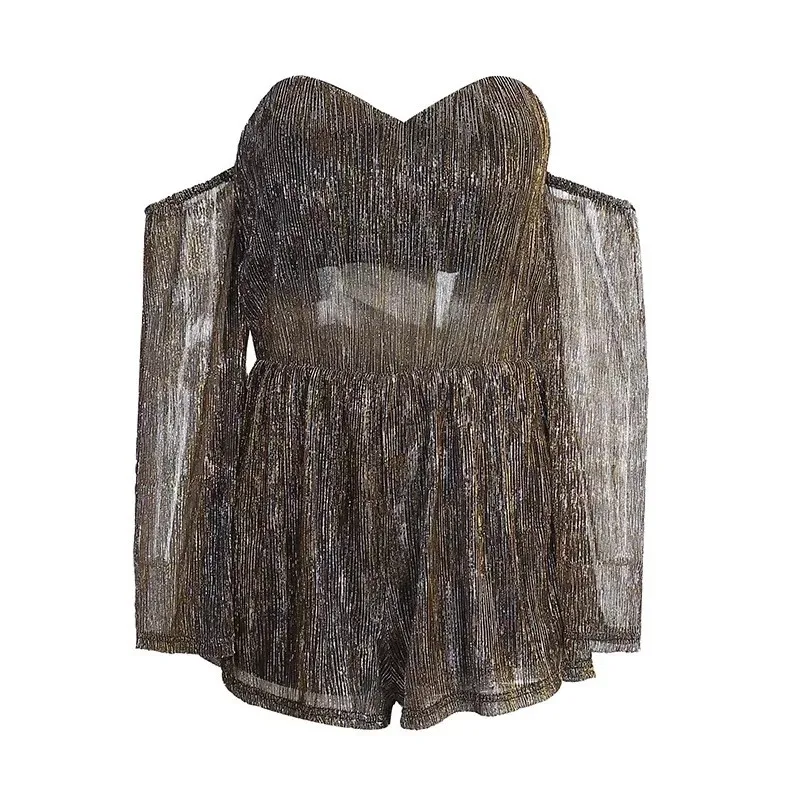 2018 Весна Для женщин пикантные Шорты для с длинным рукавом Топ яркий Шелковый