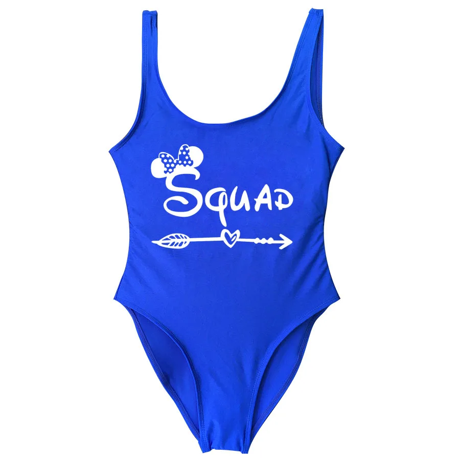 Squad Blue Сдельный купальник для невесты и команды, милый Принт, сексуальные стринги, купальник для женщин, с высокой посадкой, купальный костюм, открытая спина, черный, пляжный, монокини, боди - Цвет: Squad Blue
