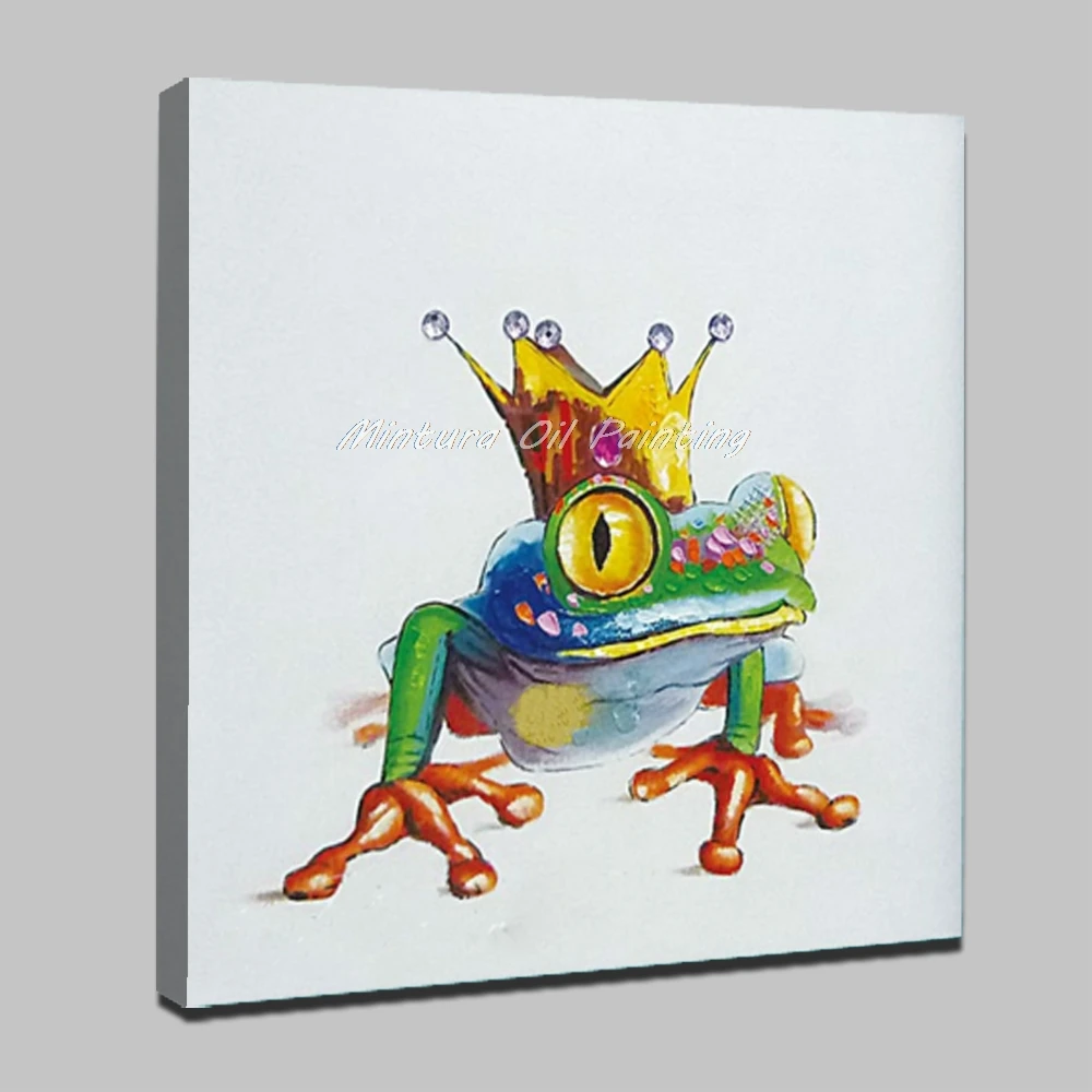 New! Large Hand Painted Modern Abstract Cartoon Animal Oil Painting On Canvas Music Frog Wall Art For Children's Room Home Decor - Цвет: MT160111