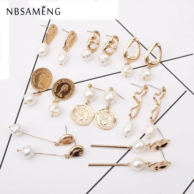 Женские винтажные серьги-подвески из сплава с искусственным жемчугом и монетным