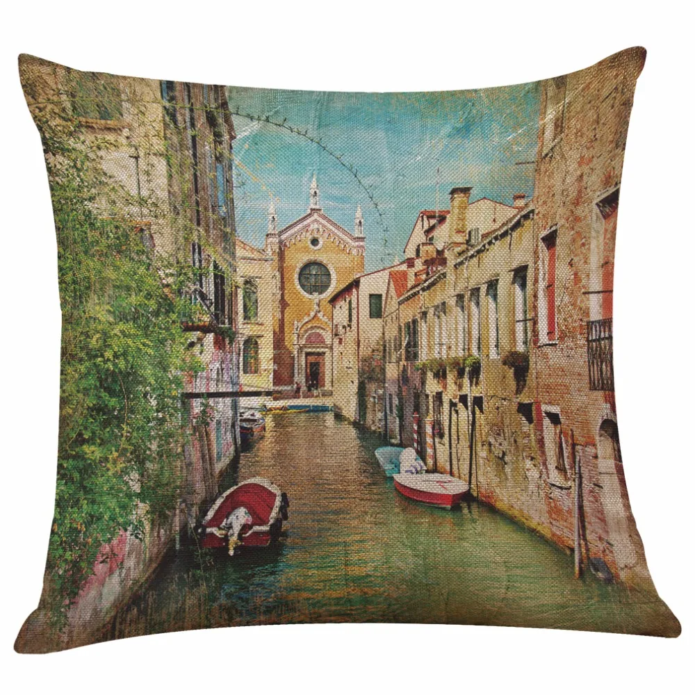 

Vintage Venice Water City pillow Cover Polyester and linen Single-sided printing 45x45cm Home Decration pillow cushion Case