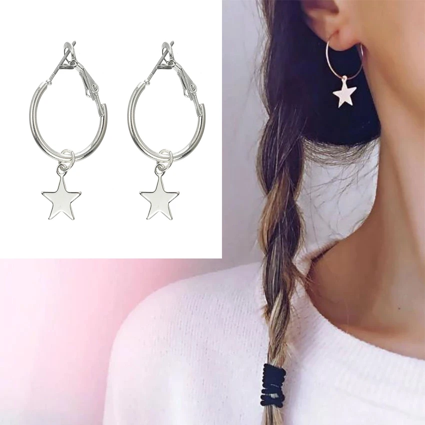 Модные милые корейские стильные серьги капли со звездой для женщин серебряные