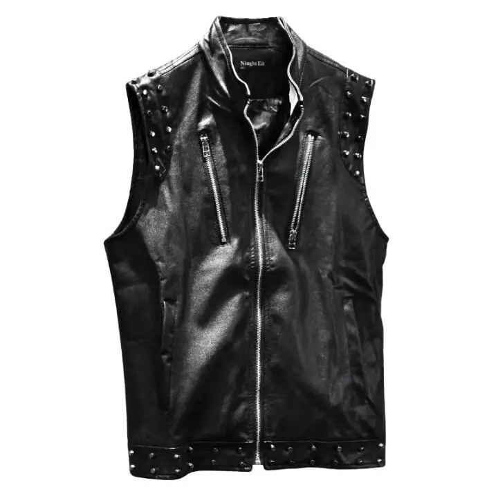Новый Европа и США Мужская Мода PU кожаные жилеты прилив для мужчин локомотив панк