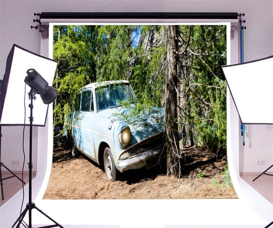 Laeacco заброшенный автомобиль деревья декорации фотофоны виниловые фото фон на