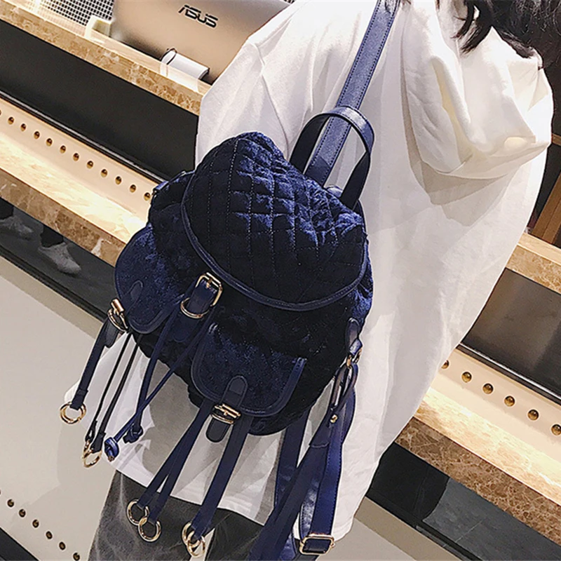 Women Winter Velvet Backpack for Teenage Girls Fashion Simple Book Bag New Backpacks Red Blue Black Casual Tassels School | Багаж и сумки
