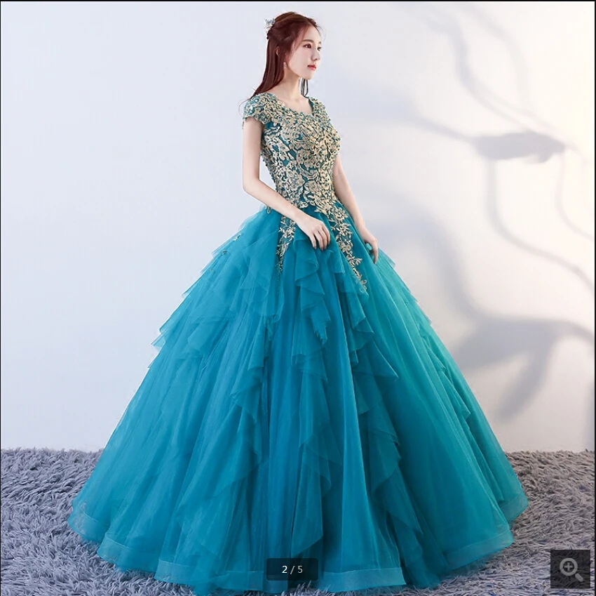 Robe de soiree/бальное платье золотистого цвета с кружевной аппликацией и короткими