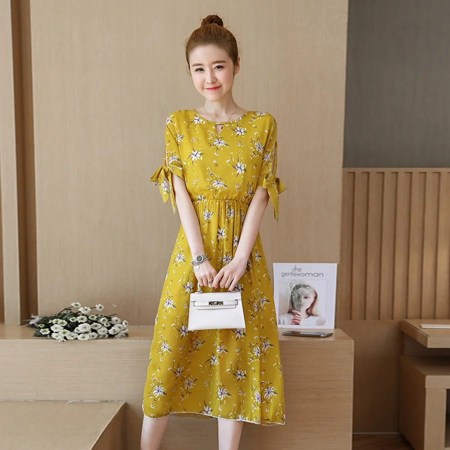2019 новый корейский Винтаж сарафан Boho Лето Плюс Размеры цветочный шифоновое