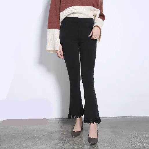 Женские брюки винтажные черные расклешенные с высокой талией в стиле ретро