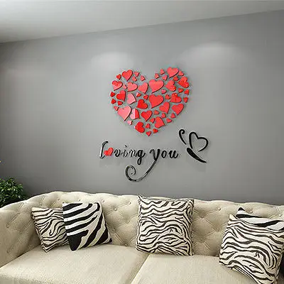 Новинка 2017 года прекрасное зеркало сердца дома 3D настенные наклейки Декор DIY