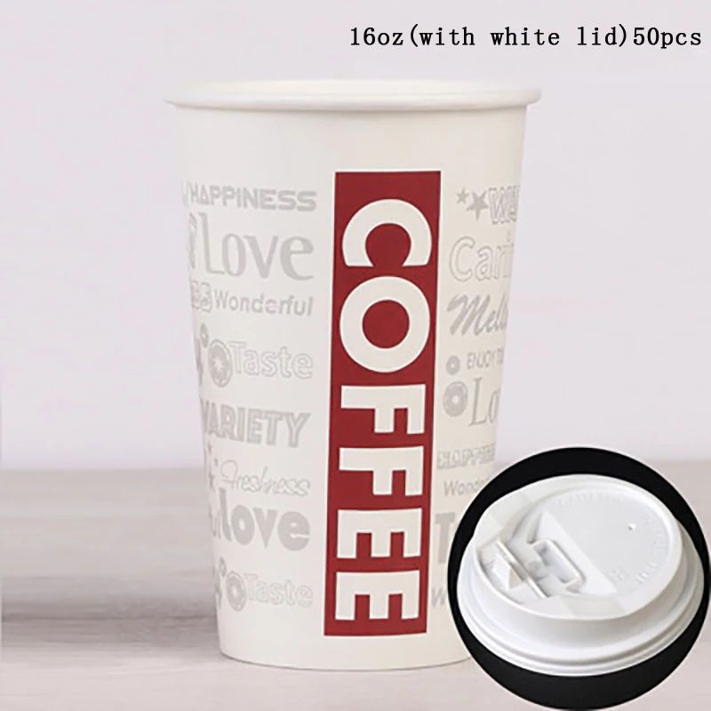 Одноразовая кофейная чашка с пластиковыми крышками 50 шт. кружка для горячих