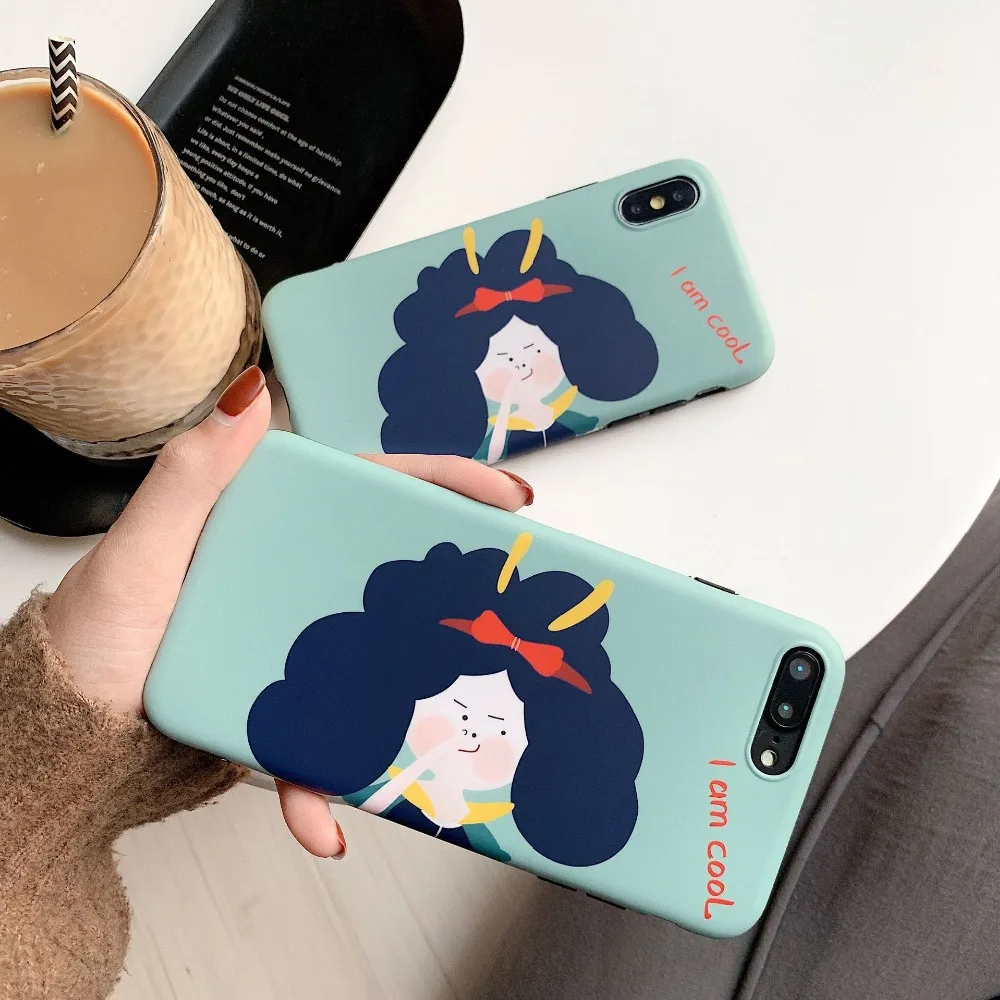 Cute Girl Love Art Painting IMD Soft Silicone Case for iPhone X cover XR 10 XS Max 7 Plus 8 6 6S Luxury blue I am cool Poor |