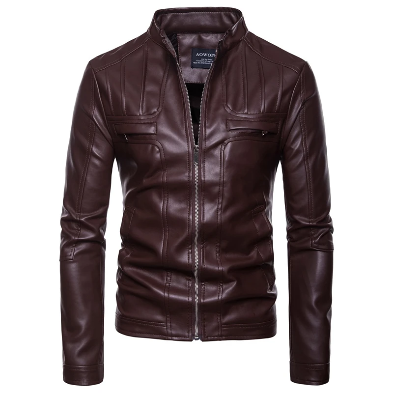 EU/US large size Winter coat Men Tops leather clothing zipper pocket stand neck new Moto &amp Biker style 2018 Leather jacket S-XXL | Мужская