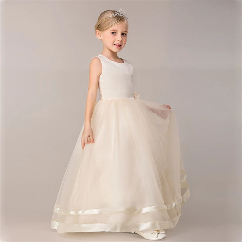 2017 модные платья для девочек бежевое платье выпускного вечера детское свадебное