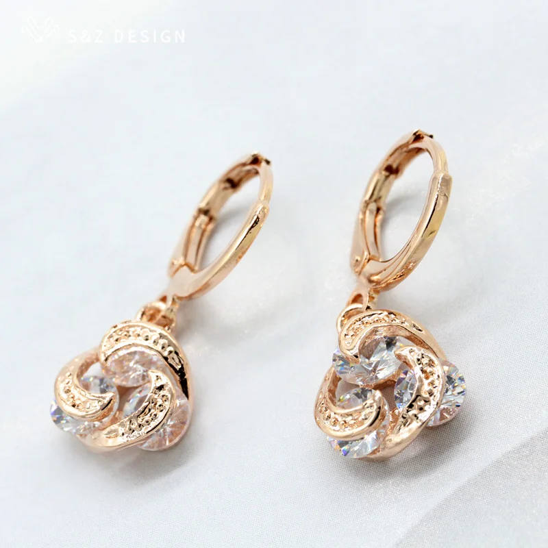 Серьги S &amp Z из розового золота 2019 пробы с фианитами свадебные украшения подарок