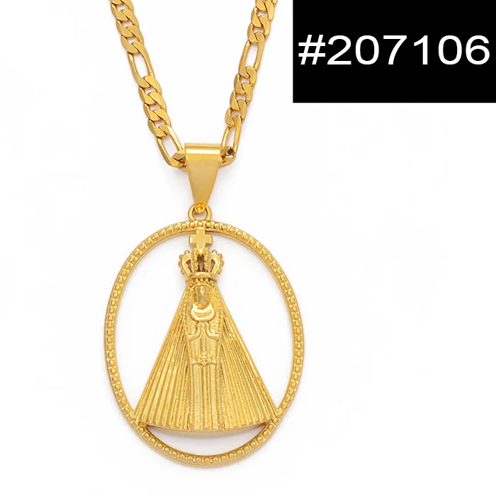 Anniyo Our Lady of Aparecida, ожерелья с подвесками, золотой цвет, девственницы Марии, ожерелья на цепочке, бразильские ювелирные изделия для католиков#207006 - Окраска металла: Model B