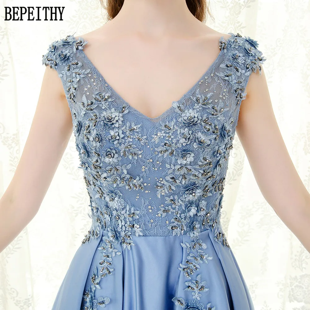 BEPEITHY Vestido De Festa Элегантное Атласное ТРАПЕЦИЕВИДНОЕ ПЛАТЬЕ С v-образным вырезом и