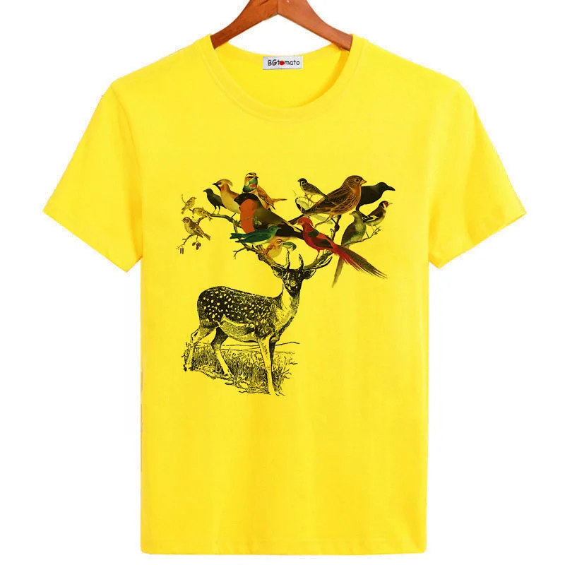 bgtomato Bird Deer personality art t shirt for men promotion sale original brand clothing crossfit shirts | Мужская одежда