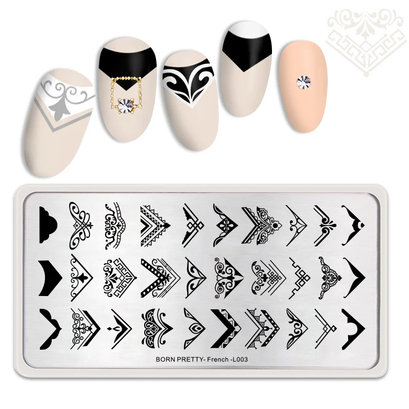 French -L003 BORN PRETTY прямоугольная штамповочная пластина французские стили красочные картины пластины штамп шаблон ногтей аксессуары дизайн - Цвет: French -L003