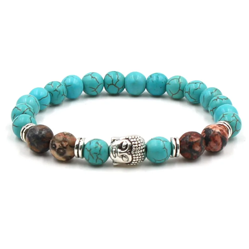 

HOBBORN Trendy Natural Stone Men Bracelet Classic Mala Chakra Beads Buddha Head Mix Strand Women Healing Meditation Bracelets