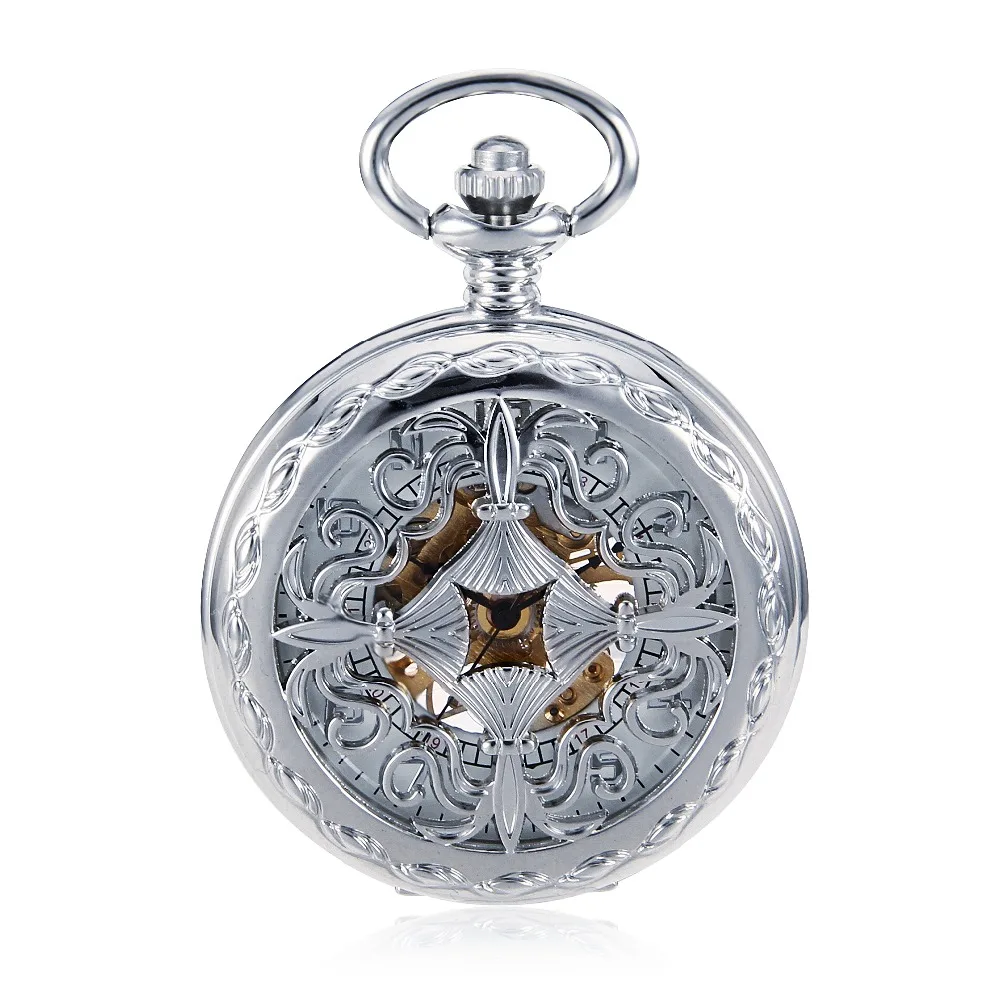 Чехол серебристого цвета металлические механические карманные часы с ручным