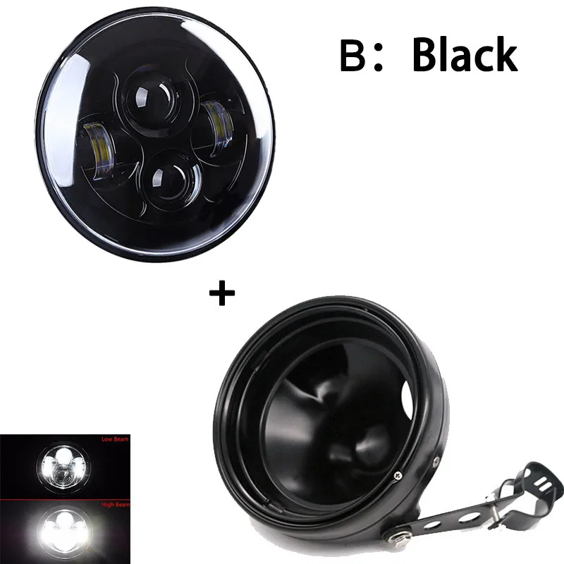 1set 40W 7 дюймов мотоцикл передний 883 проектор светодиодный Хром Корпус ведро для Yamaha Honda Suzuki " круглые фары - Цвет: 1set 40W