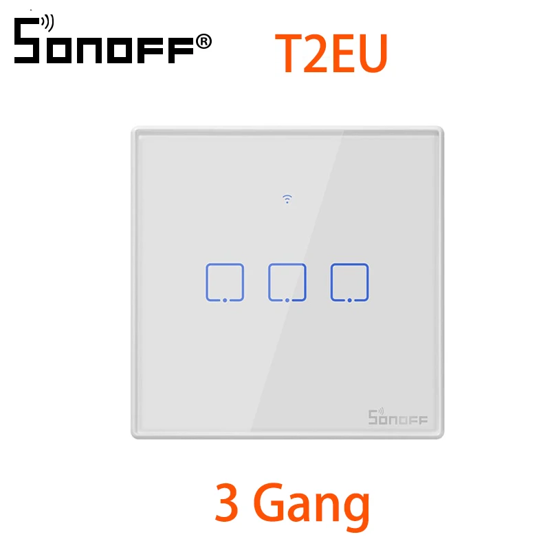 SONOFF T2EU3C-TX SONOFF T2US EU/UK TX Smart Wifi Touch Wall Light Switch With Border Smart Home 1~3 Gang 433 RF/Voice/APP Control Work With Alexa - Комплект: SONOFF T2EU3C-TX