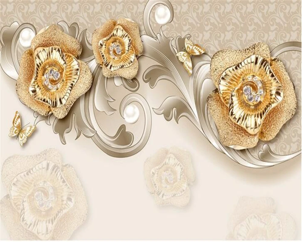 Европейский 3d Изысканный Стиль Золотая Роза бабочка фото Мода ТВ обои фон для