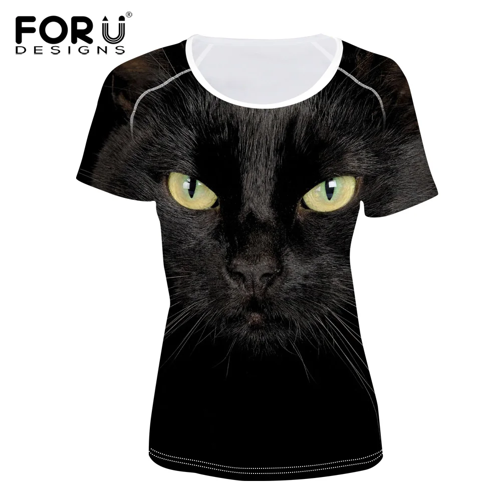 Женские футболки FORUDESIGNS с 3D рисунком черного кота летние топы 2019 принтом собаки