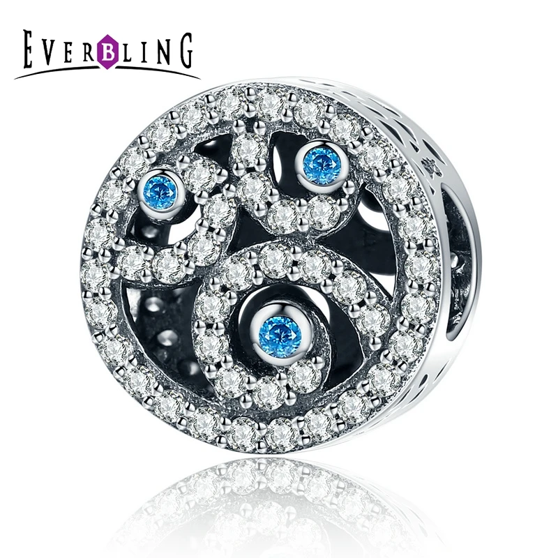 Everbling Jewelry спрей Spindrift синий Ясно CZ 100% стерлингового серебра 925 Шарм Бусины Fit
