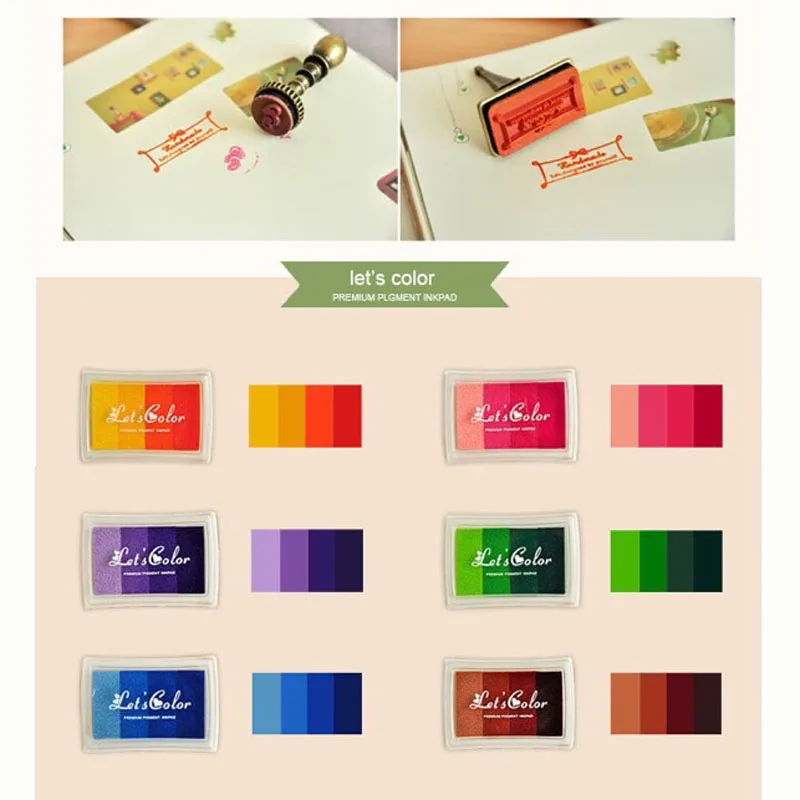 6 Colors DIY Scrapbooking Craft Card Making Ink Pad Multi Gradient Colours Inkpad Stamps Set Sealing Decoration Paint Stamp | Дом и сад
