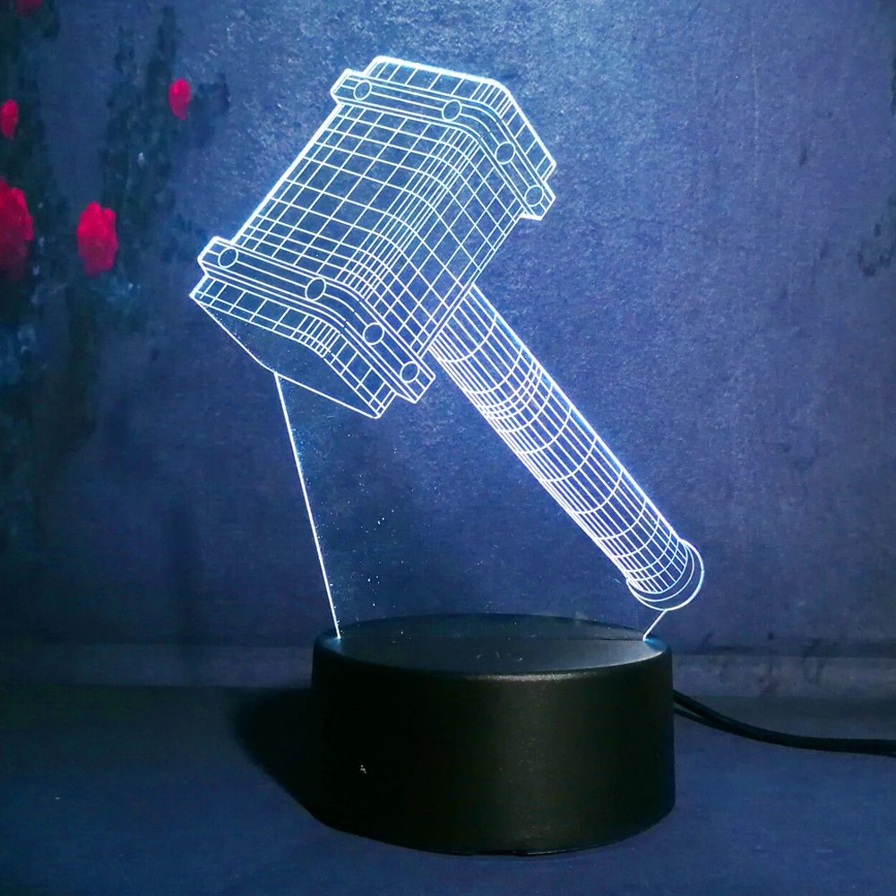 3D Marvel Super Hero Thor Hammer Ночной светильник 7 цветов иллюзия изменение мальчик игрушка