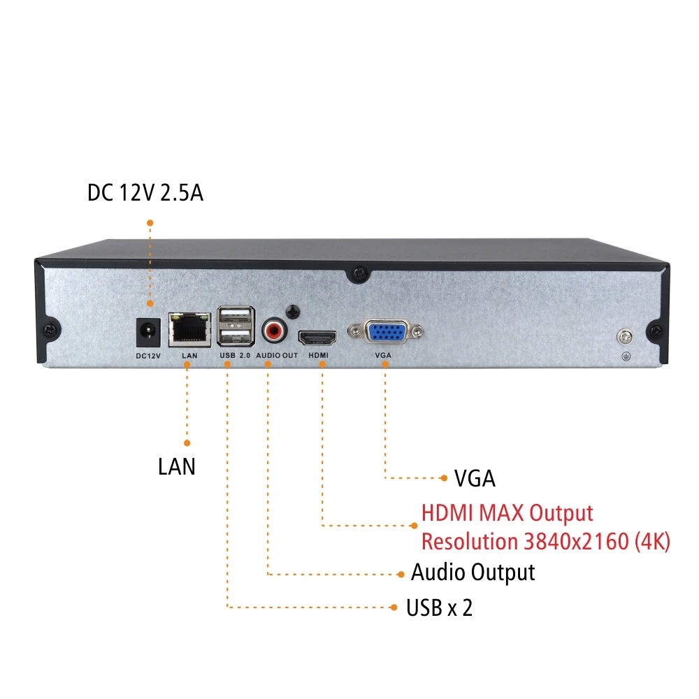 Сетевой видеорегистратор SVNVR 8CH 4K 8MP H.264 и H.265 с поддержкой жесткого диска 1x10 ТБ