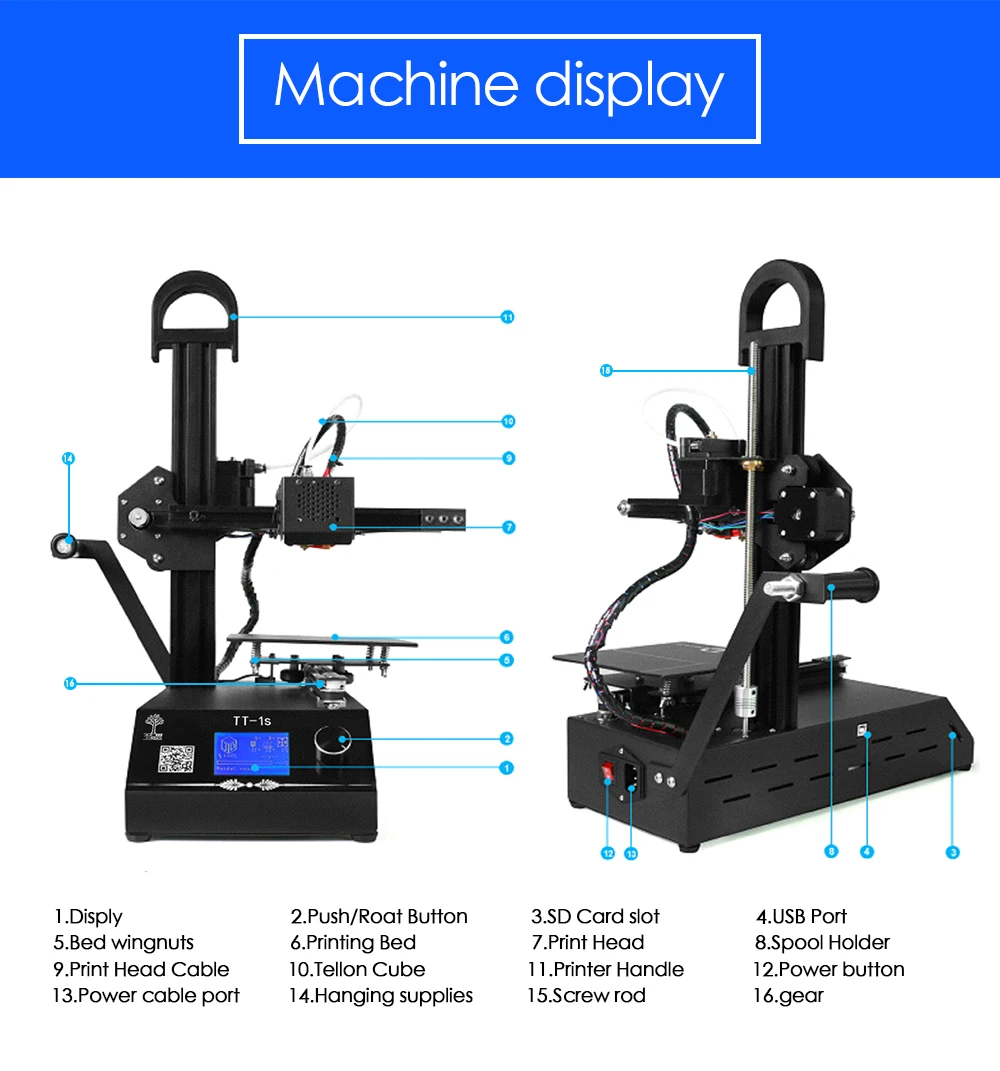 2018 new TT-1s mini Windows 3D printer Fully Assembled supplied with 0.3kg consumables in random colors