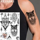 Временные татуировки REJASKI геометрические волк лиса треугольник для мужчин наклейка Роза бриллиант цветок искусство Искусство на заказ