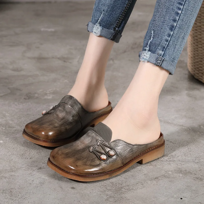 Женские кожаные туфли без задника брендовые шлепанцы на низком каблуке сезон