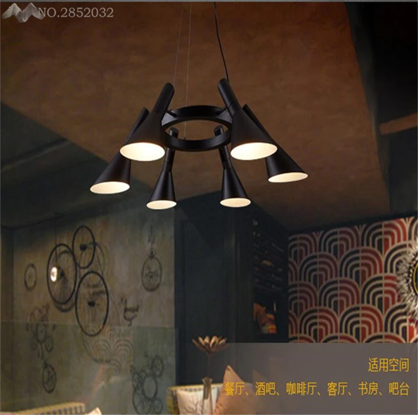 JW _ Nordic громкоговоритель в стиле ретро Light Vintage Black 6 Heads подвесной светильник для
